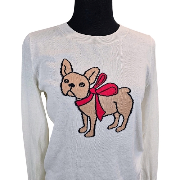 NWT Banana Republic Frenchie Intarsia Sweater Sz XS Cream Lightweight Puppy Dog - Picture 6 of 15